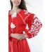 Boho Style Ukrainian Embroidered Dress "Boho Flowers" white on red 